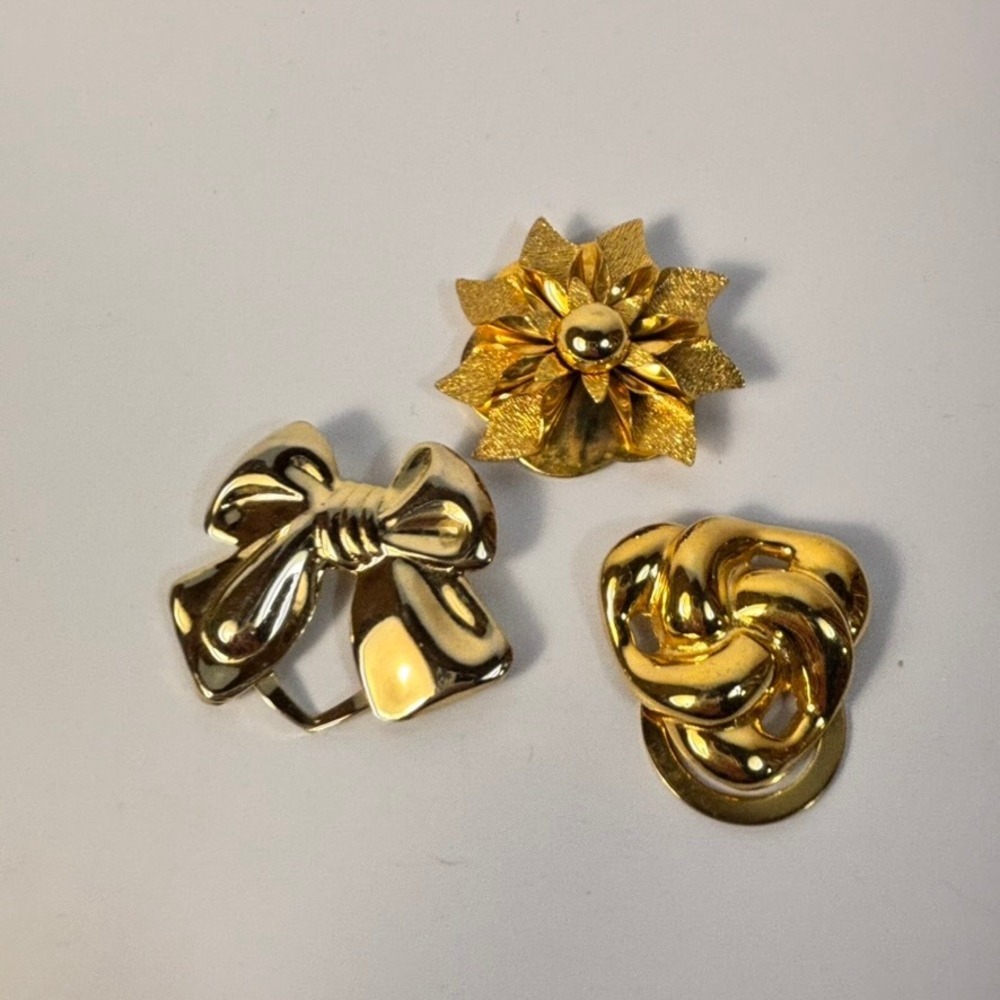 Scarf Clip Set Gold Tone Bow Flower Knot Vintage Style Accessories